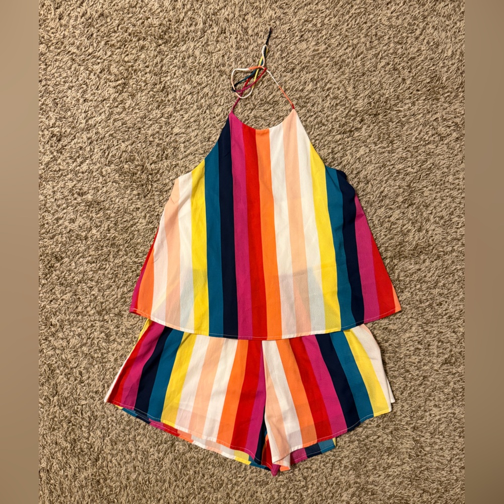 Listicle Multicolor Striped Halter Neck Romper